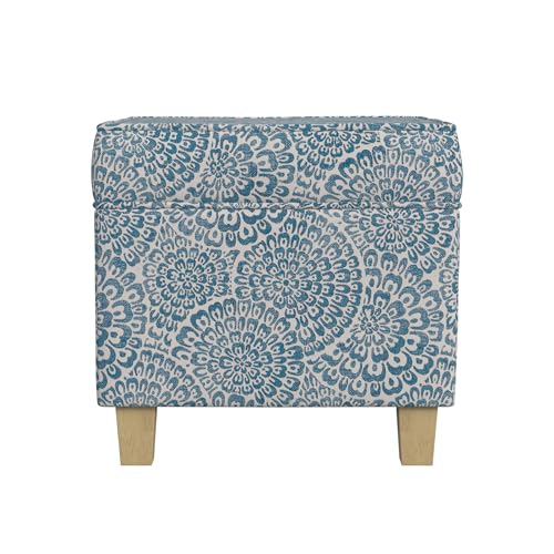 HomePop 18" Classic Square Storage Ottoman - Blue & Cream Modern Floral - color: Blue and Cream Modern Floral
