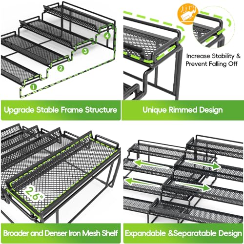 2 Pack Spice Rack Organizer for Cabinet, 4 Tier Black (S&L) Seasoning Organizer Rack for Inside Cabinets, Countertop, Pantry Storage - size: S&L