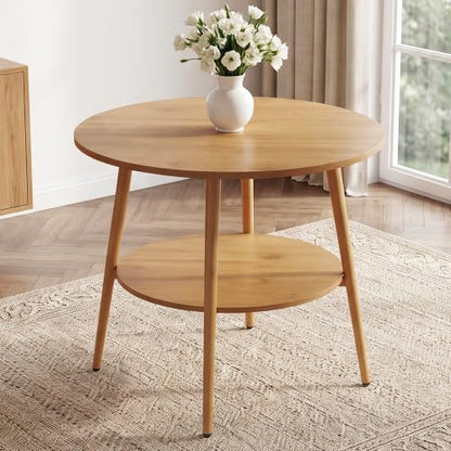 HIPIHOM Farmhouse Round Oak Dining Table, 31.5 Inch Steel Legs for 2-4 | Natural Wood Tone, Space Saving For Rental Tiny Kitchen, Stain And Spill Resistant MDF Top, Stable Anti Wobble Steel Legs - color: Oak Table