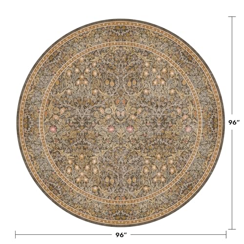 Boho 8ft Brown Circle Rug for Living Room, Vintage Botanical Floral Area Rug for Dining Room, Bedroom Under Bed, Non Slip with Rubber Backing, Southwestern Home Décor - color: Gold Brown, size: 8' (Round)