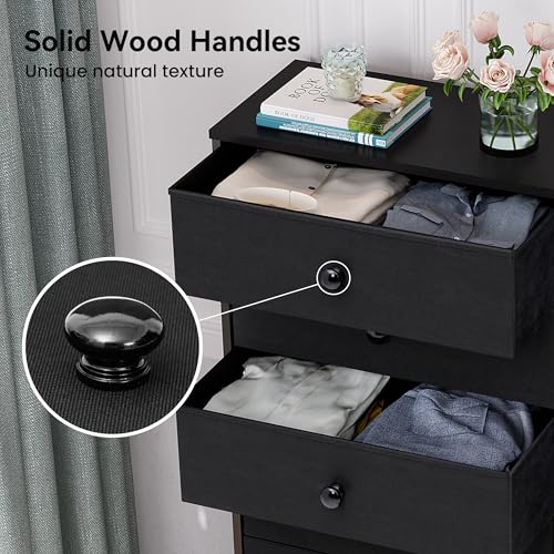 Fabric Dresser for Bedroom, Wide 7-Drawer Tall Vertical Tower (Black) | Wooden Top, Steel Frame, Easy Pull Bin,Organizer Unit for Living Room, Hallway, Entryway, Nursery, Closets - color: Black, style: Wide-7 Drawers