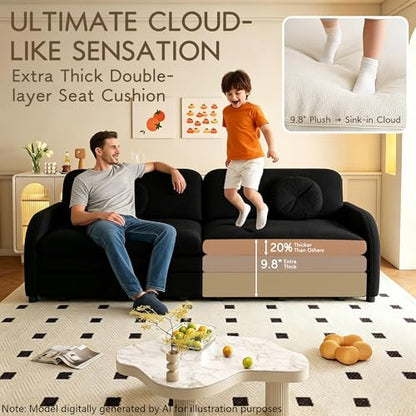 65.4'' Queen Size Sleeper Sofa Bed, 3-in-1 Pull Out Chenille Couch, Black | Cozy Curved Armrest, Loveseat with USB, 2 Round Pillows, Washable Cover, Pocket, for Living Room, Apartment, Small Spaces, RV - color: Black, size: 65.4'' Queen