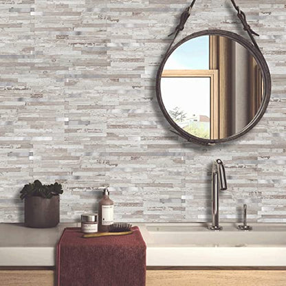 DICOFUN 10-Sheet Peel and Stick Backsplash Tile, Brown Birch PVC Mixed Metal Stick on Backsplash Tiles for Kitchen, 9.4 sq.ft - color: Brown Birch and Metal Silver, size: 10 Sheets, 12’’x12’’x0.12’’