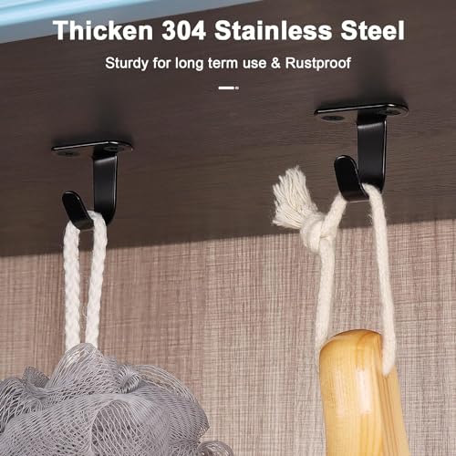 NearMoon Stainless Steel Screw Mounted Ceiling Hooks, Under-Shelf Towel/Robe Clothes Hook Heavy Duty Coat Hanger for Bathroom Kitchen Cabinet Garage, 10 Pack (Matte Black) - color: Matte Black