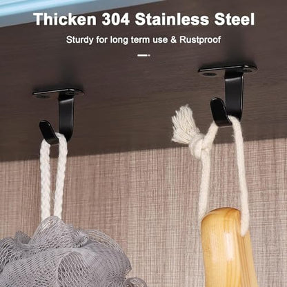 NearMoon Stainless Steel Screw Mounted Ceiling Hooks, Under-Shelf Towel/Robe Clothes Hook Heavy Duty Coat Hanger for Bathroom Kitchen Cabinet Garage, 10 Pack (Matte Black) - color: Matte Black