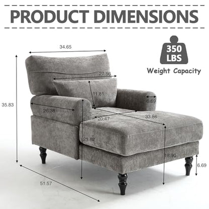 Chaise Lounge Chair Indoor Bedroom, Comfy Lounge Chair with Wide Armrest & Backrest for Small Space, Thick Cushion, High-Density Foam, Waist Pillow, Chenille (Grey) - color: Grey