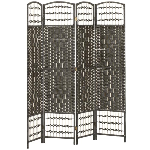 HOMCOM 4 Panel Room Divider, Folding Privacy Screen, 5.6', Dark Gray | Room Separator, Wave Fiber Freestanding Partition Wall Divider - color: Dark Gray, size: 4 Panel