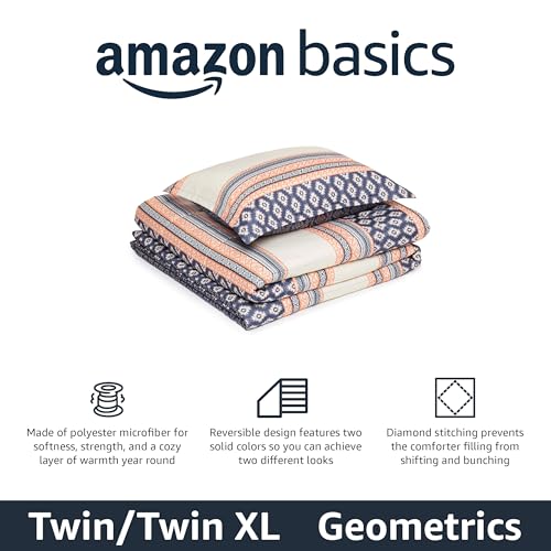 Amazon Basics Lightweight Microfiber Comforter Set, 2-Piece, Twin/Twin XL, Gray Geometrics - color: Harmonized Geometrics, size: Twin/Twin XL