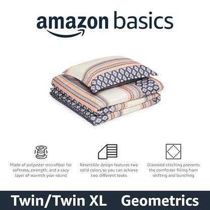 Amazon Basics Lightweight Microfiber Comforter Set, 2-Piece, Twin/Twin XL, Gray Geometrics - color: Harmonized Geometrics, size: Twin/Twin XL