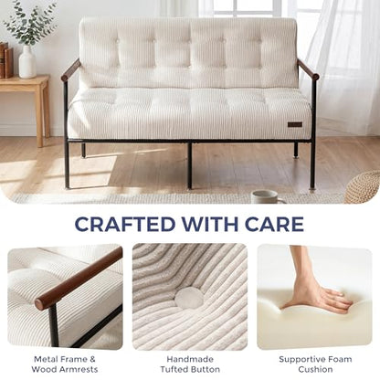 MAXYOYO Loveseat Sofa Chair, Love Seat, Sturdy Metal Frame, Wood Armrests | Button-Tufted Upholstery, Cozy Two-Person Seating for Modern Small Couches in Living Rooms, Bedrooms or Offices, Beige - color: Beige