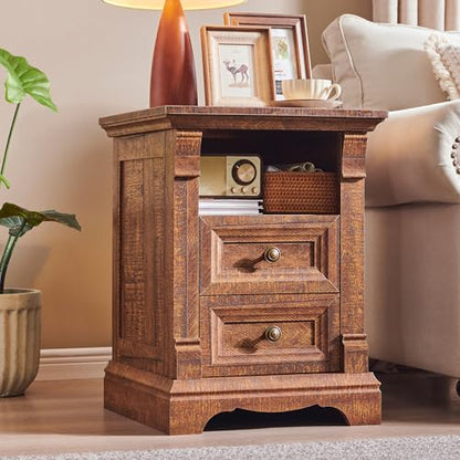Nightstand Set of 2, 18"Wooden End Table with Charging Station Roman Column | Sofa Side Table Bedside Cabinet for Bedroom, Living Room, Reclaimed Barnwood - color: Reclaimed Barnwood, size: 18"D x 18"W x 24"H