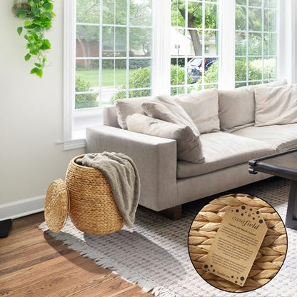 Casafield Round Storage Basket with Lid - Natural, Handwoven Water Hyacinth Organizer for Laundry, Blankets, Plants, Bedroom, Living Room, Home Office - color: Natural