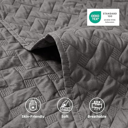 Bedsure Oversized King Quilts - Lightweight Bedspreads Oversized King Size with Basket Weave Pattern, Soft Quilt Bedding Set, Grey Comforter Set Coverlet 2 Pillow Shams (120" x 120") - color: 01 - Grey, size: Oversized King (120" X 120")