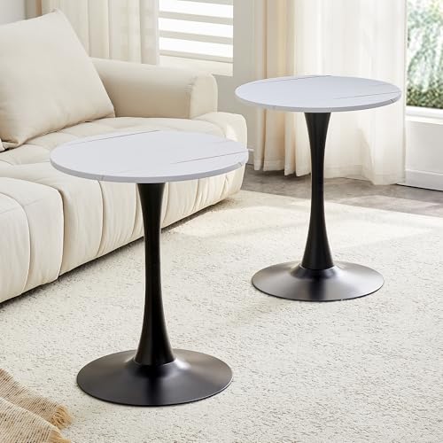 23.6" Round Dining Table, Mid-Century Modern Tulip Table with Thickened Tabletop & Metal Pedestal, Circle Bistro Table for Kitchen, Small Places, Apartments, Cafe - color: White, size: 23.6" dining table
