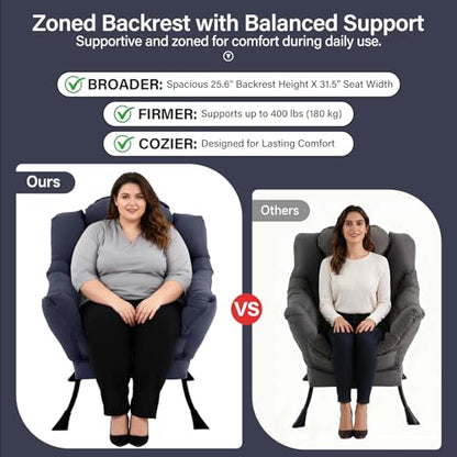 Lazy Chair with Ottoman, Reading Chair with Lumbar Pillow，Navy | Comfy Accent Lounge Chair with Pillow & folding Foot Stool, sturdy metal frame for bedroom, dorm or apartment, Living Room - color: Navy Blue