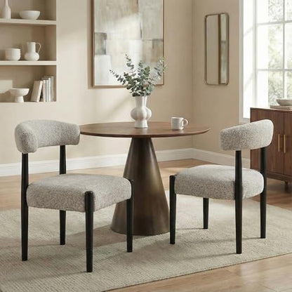 VKNOW Wooden Dining Chairs Set of 2 with Black Wood Legs, Curved Backrest | Modern Upholstered Dining Chairs with Thickened Cushion, Soft Chenille Fabric, for Dining Room/Kitchen, Brown - color: Brown(black Legs), size: Set of 2