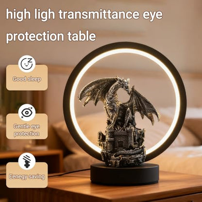 Dragon Lamp Light Fantasy Statue Dungeon and Dragons Gifts ﻿ ﻿ ﻿ | 6.15 inch LED Circle USB Table Lamp Light for Bookshelf/Desk/Bedside/Nightstand,Great for Collectors and Dragon Fans Alike - color: Black