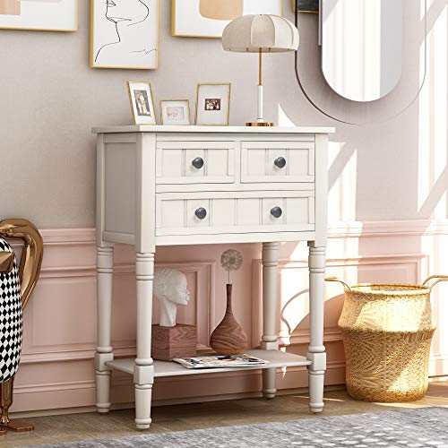 Knocbel Narrow Console Table with 3 Storage Drawers and Bottom Shelf, Entryway Hallway Foyer Slim Sofa Table for Small Spaces, Easy Assembly (Ivory White) - color: Ivory White