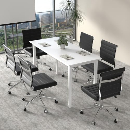 Okeysen Armless Office Desk Chair, Mid Back Ergonomic Swivel Conference Room Chair, Adjustable Height PU Leather Home Desk Chair, Modern Small Rolling Computer Task Chair, Black - color: Black