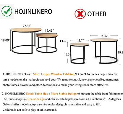 HOJINLINERO Round Coffee Table,Nesting Coffee Table Set of 2,Center Tables for Living Room,Office, Home Small Space,Stacking Side Tables,Sturdy and Easy Assembly,Wood Desktop,Black+Teak OAKDK,Large - color: Oak, size: Large