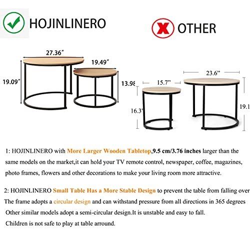 HOJINLINERO Round Coffee Table,Nesting Coffee Table Set of 2,Center Tables for Living Room,Office, Home Small Space,Stacking Side Tables,Sturdy and Easy Assembly,Wood Desktop,Black+Teak OAKDK,Large - color: Oak, size: Large
