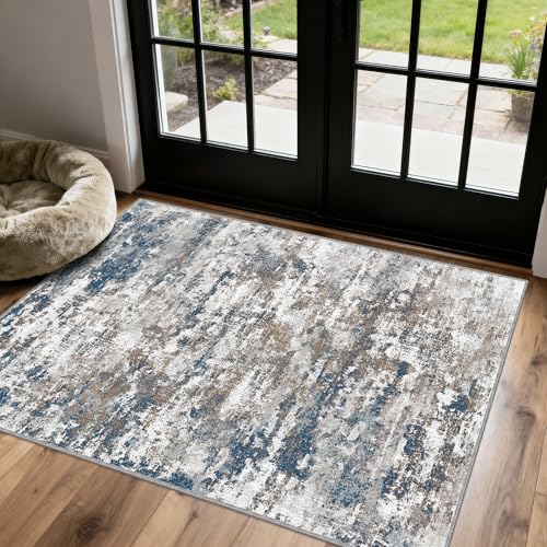 Small Area Rug 3x5 ft, Textured Non Slip Entryway Rug, Multi | Machine Washable 3x5 Rug with Silicone Backing; Stain-Resistant Surface for Entryways, Kitchens and High-Traffic Areas - color: Abstract-multi, size: 3' x 5' (Rectangular)