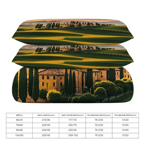 3 Piece Italy Tuscan Bedding Set - Ultra Soft Fabric & Double-Sided Print, Breathable Comforter Set with 1 Quilt Cover & 2 Pillowcases for Home Hotel, 90"x90" - size: 90"x90"