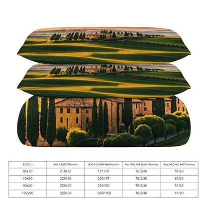 3 Piece Italy Tuscan Bedding Set - Ultra Soft Fabric & Double-Sided Print, Breathable Comforter Set with 1 Quilt Cover & 2 Pillowcases for Home Hotel, 90"x90" - size: 90"x90"