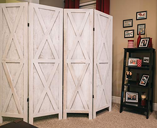 Premium Home 4-Panel Room Divider – Rustic White Barn Door, X Pattern Folding Privacy Screen, Partition Wall - color: Rustic White - X Pattern - 4 Panel