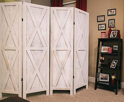 Premium Home 4-Panel Room Divider – Rustic White Barn Door, X Pattern Folding Privacy Screen, Partition Wall - color: Rustic White - X Pattern - 4 Panel