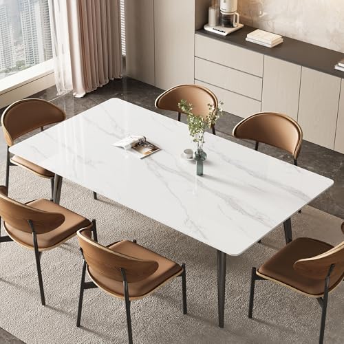 Sintered Stone Dining Table with Heat-Resistant Tabletop for 4-6 | 70.8" Modern White Scratch-Resistant Kitchen Table, Deal for Dining Room, Patio & Backyard Furniture - color: White 70.8"
