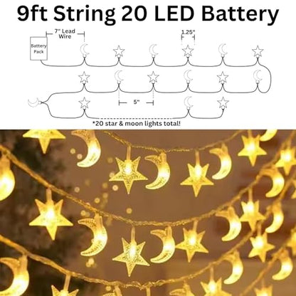 Whimsigoth Star and Moon Decor String Lights, Indoor Bedroom Classroom Dorm Patio Party Wedding Decor, Warm White (9ft Battery Powered) - size: 9ft Battery