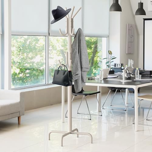 Simple Houseware Standing Coat/Hat Hanger Organizer Rack, 12 Hooks, White | For Entryway, Bedroom, and Hallway - color: White