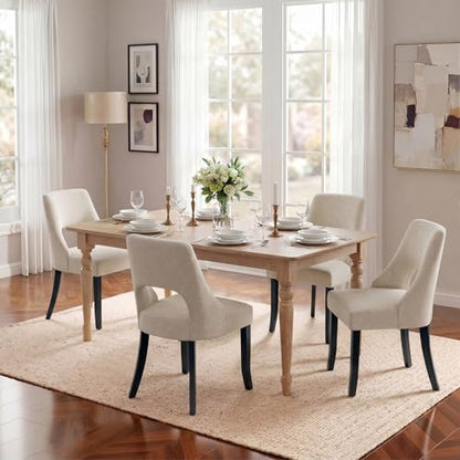 UVV Wooden Dining Chairs Set of 2, Mid Century Upholstered Dining Room Chair Kitchen Chairs, Fabric Dinner Chair with Solid Wood Legs for Kitchen Dining Room, Beige-Black Legs - color: Beige-black Legs, size: Set of 2