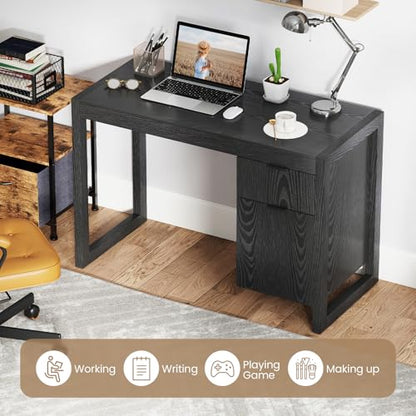 Tangkula Computer Desk with Storage Cabinet & Drawer, White Wooden Home Office Desk, PC Laptop Workstation Study Writing Desk with Smooth Surface, Ideal for Home Office (Black) - color: Black