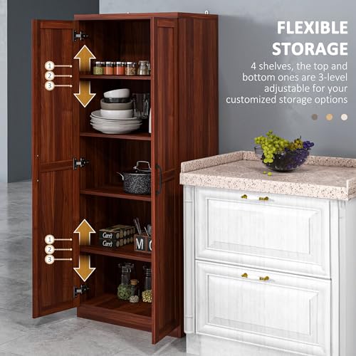 HOMCOM 63" 2-Door Kitchen Pantry 5-Tier Tan | Freestanding Storage Cabinet, Shelving, 2 Adjustable Shelves, for Dining Room - color: Tan