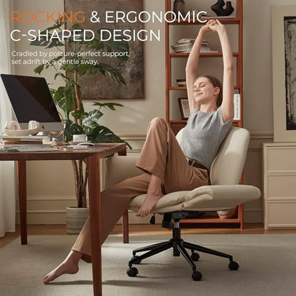 Dowinx Criss Cross Chair with Five-Level Adjustable Arms and Wheels - Comfortable Ergonomic PU Leather Swivel Vanity Chair - Computer Makeup Gaming Chair for Home Office, Bedroom, Vanity Room (Cream) - color: Cream