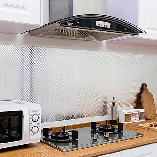Kitchen Backsplash Wallpaper Oil Proof Sticker Aluminum Foil Contact Paper | Silver Self-Adhesive Shelf Liner Cabinet Liner Waterproof and Heat Resistant Peel and Stick Wallpaper (15.7X394 Inches) - size: 15.7" x 394"