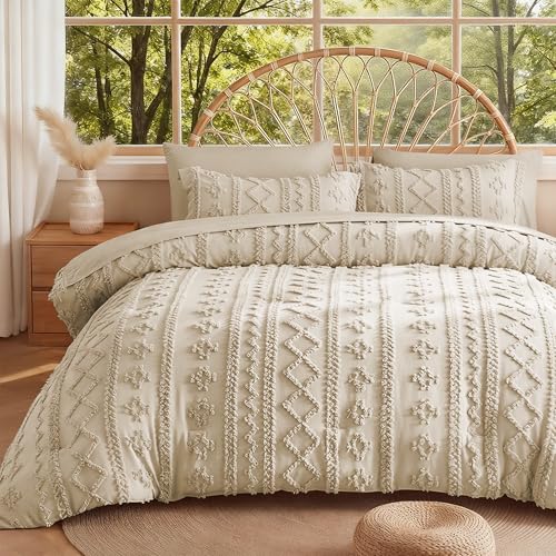 MR&HM California King Comforter Set 7 Pieces, Boho Tufted Bedding Set Linen | Shabby Chic Farmhouse Bed Set, All-Season Soft Microfiber Bed in a Bag Comforter with Sheets, Pillow Shams & Pillowcases - color: 3- Linen, size: California King