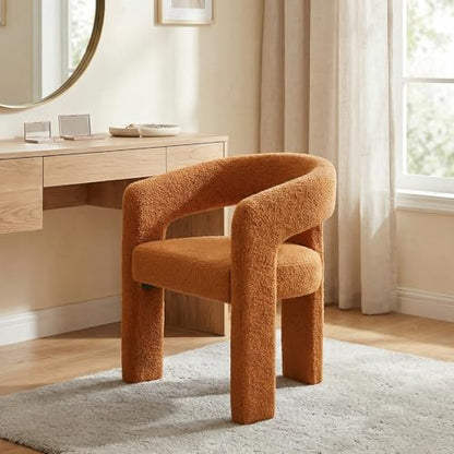 HNY Modern Sherpa Barrel Single Dining Chair, Orange | Upholstered Accent Armchair With 18.5" Wide Seat No Assembly Required For Living Room Bedroom Vanity Small Spaces - color: Orange Sherpa