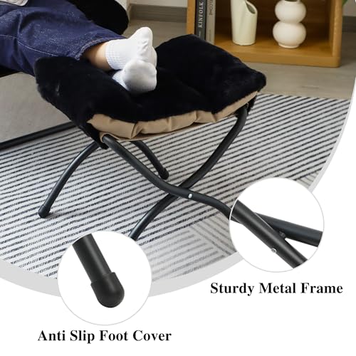 15"(H) Folding Ottoman, Set of 2, Foldable Footrest Stool, Small Foot Stool for Couch, Collapsible Foot Rest Ottoman for Sofa, Accent Padded Ottomans for Living Room, Bedroom, Black - color: Black 2pcs