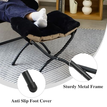 15"(H) Folding Ottoman, Set of 2, Foldable Footrest Stool, Small Foot Stool for Couch, Collapsible Foot Rest Ottoman for Sofa, Accent Padded Ottomans for Living Room, Bedroom, Black - color: Black 2pcs