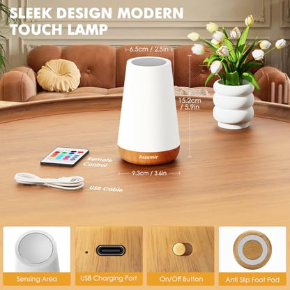Auxmir Rechargeable Night Light, Remote Control Lamp, Light Brown-2 Pack | touch control, 13 colors, 5 brightness levels, 4 lighting modes, 1/2/4/6-hour auto-off, portable for nursery and camping - color: Light Brown-2 Pack