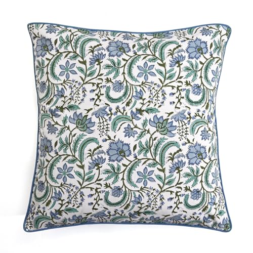 Block Print Columbia Blue Pillow Cover 16" x 16" (Pack of 2) Decorative Couch Pillows for Living Room, Chic Boho Cute Outdoor Pillows Covers Gifts for Spring, Easter and Valentine - color: Columbia Blue, size: 16" x 16" (Pack of 2)