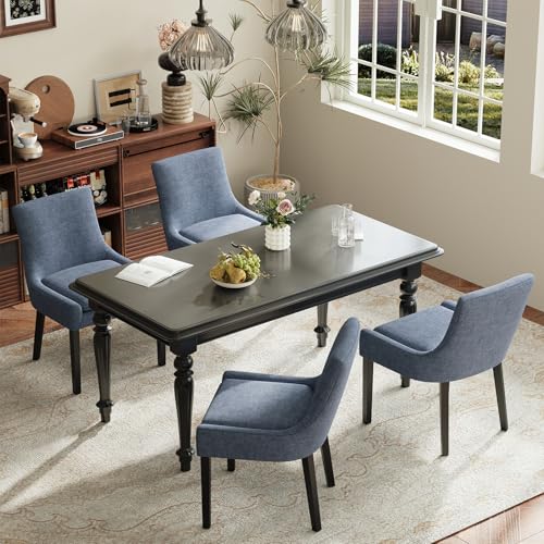 COLAMY Modern Dining Room Chairs Set of 4 with Mid Back and Wood Legs, Upholstered Kitchen Chairs for Dining Room/Living Room, Blue - color: Blue, size: Set of 4