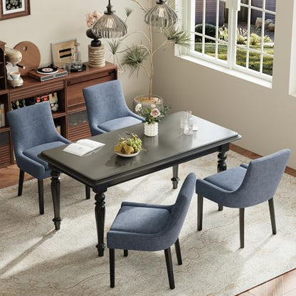 COLAMY Modern Dining Room Chairs Set of 4 with Mid Back and Wood Legs, Upholstered Kitchen Chairs for Dining Room/Living Room, Blue - color: Blue, size: Set of 4