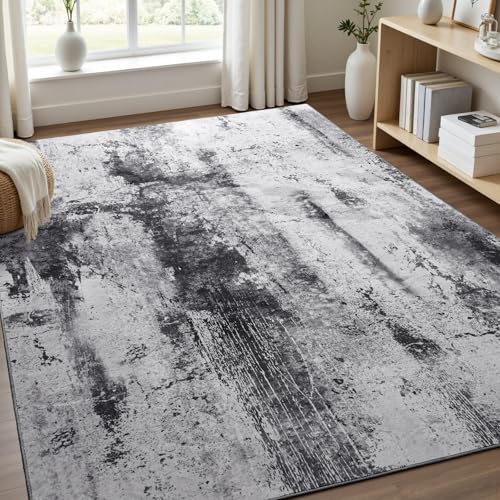 Toneed Abstract Area Rug Modern Washable Rug Soft Non Slip Rug Low Pile for Bedroom Living Room Dining Room Slate Grey 4x6 Feet - color: Slate Grey, size: 4' x 6' (Rectangular)