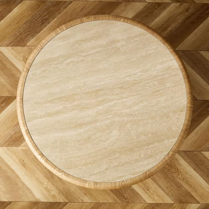 35.43" Round Coffee Table with Sintered Stone Tabletop & Cylindrical Stainless Base, Modern Circle Center Table Tea Table for Living Room, Easy Assembly - Natural - color: 35.43" Coffee Table With Sintered Tabletop, Natural