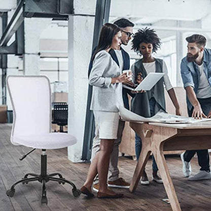 HGS Modern Armless Mesh Task Chair, Ergonomic Computer Chair, Mid-Back Rolling Swivel Chair with Lumbar Support, Height Adjustable, White - color: White