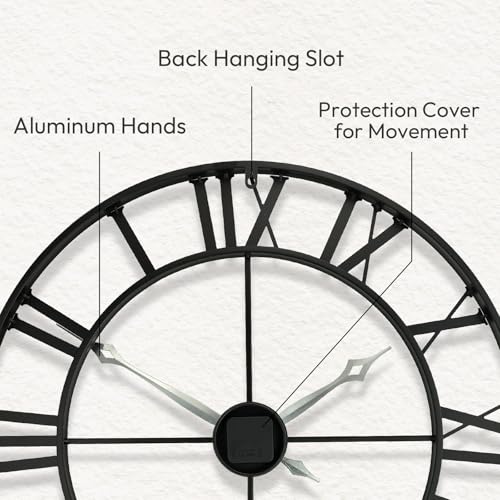 30 Inch Wall Clocks for Living Room Decor,Roman Numeral | Durable Black Metal,Battery Operated,Oversized Large Wall Clock for Dinning Room,Entryway & Home Office - size: 30 Inch